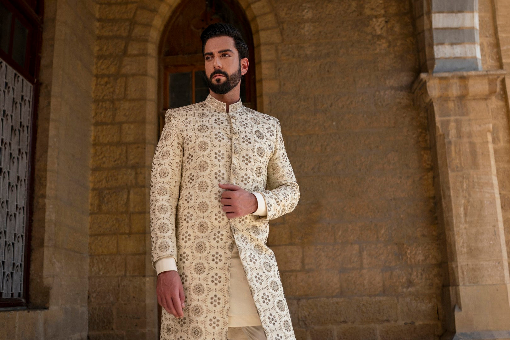 Circle Off white sherwani