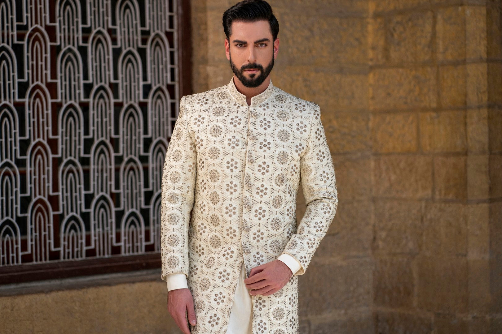 Circle Off white sherwani