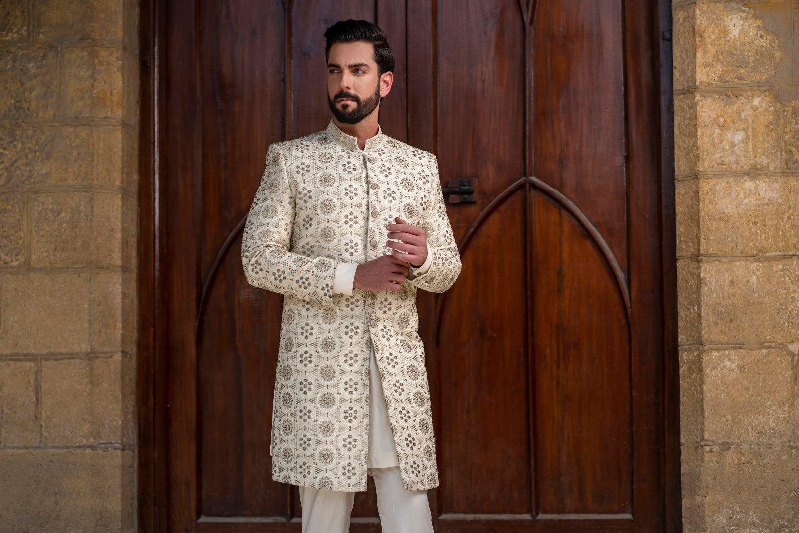 Circle Off white sherwani