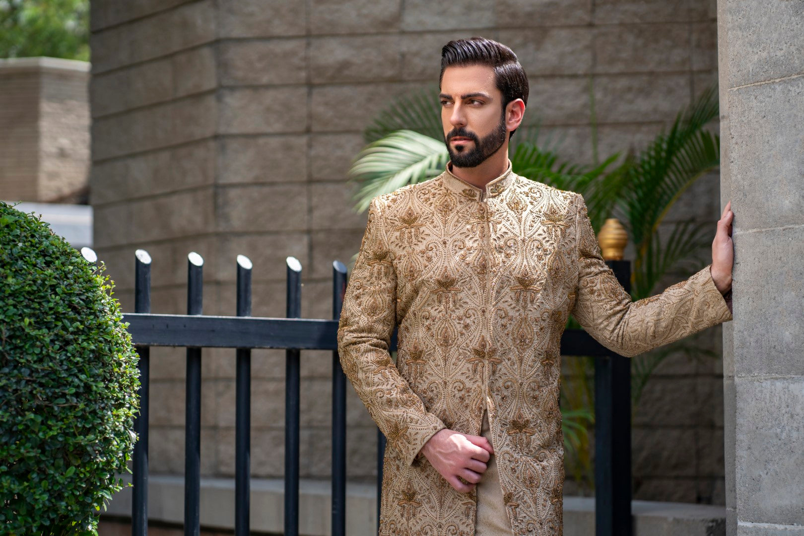 Teak Mughal Hand-Embellished Sherwani
