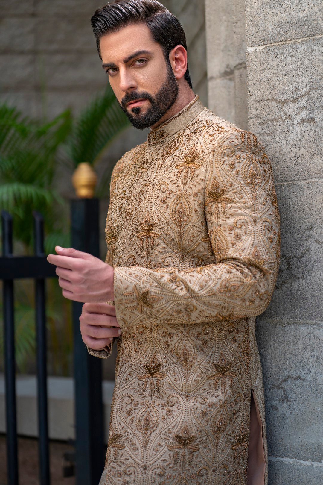 Teak Mughal Hand-Embellished Sherwani