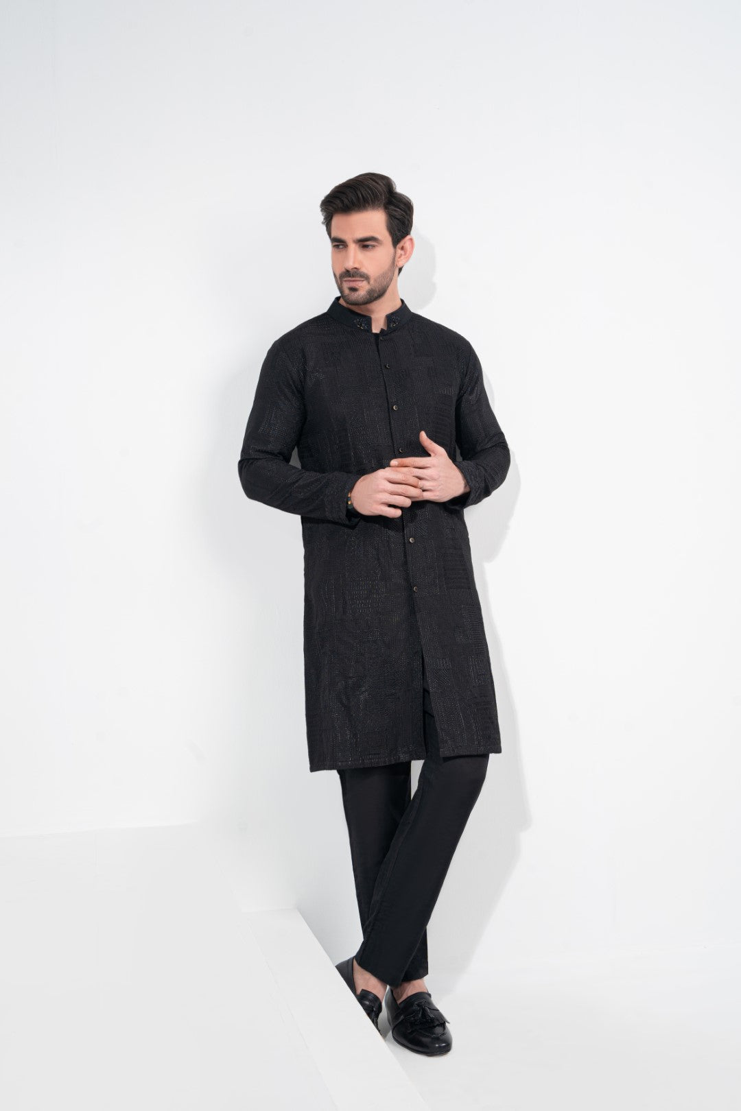 Black patch work open cut Kurta And Trouser