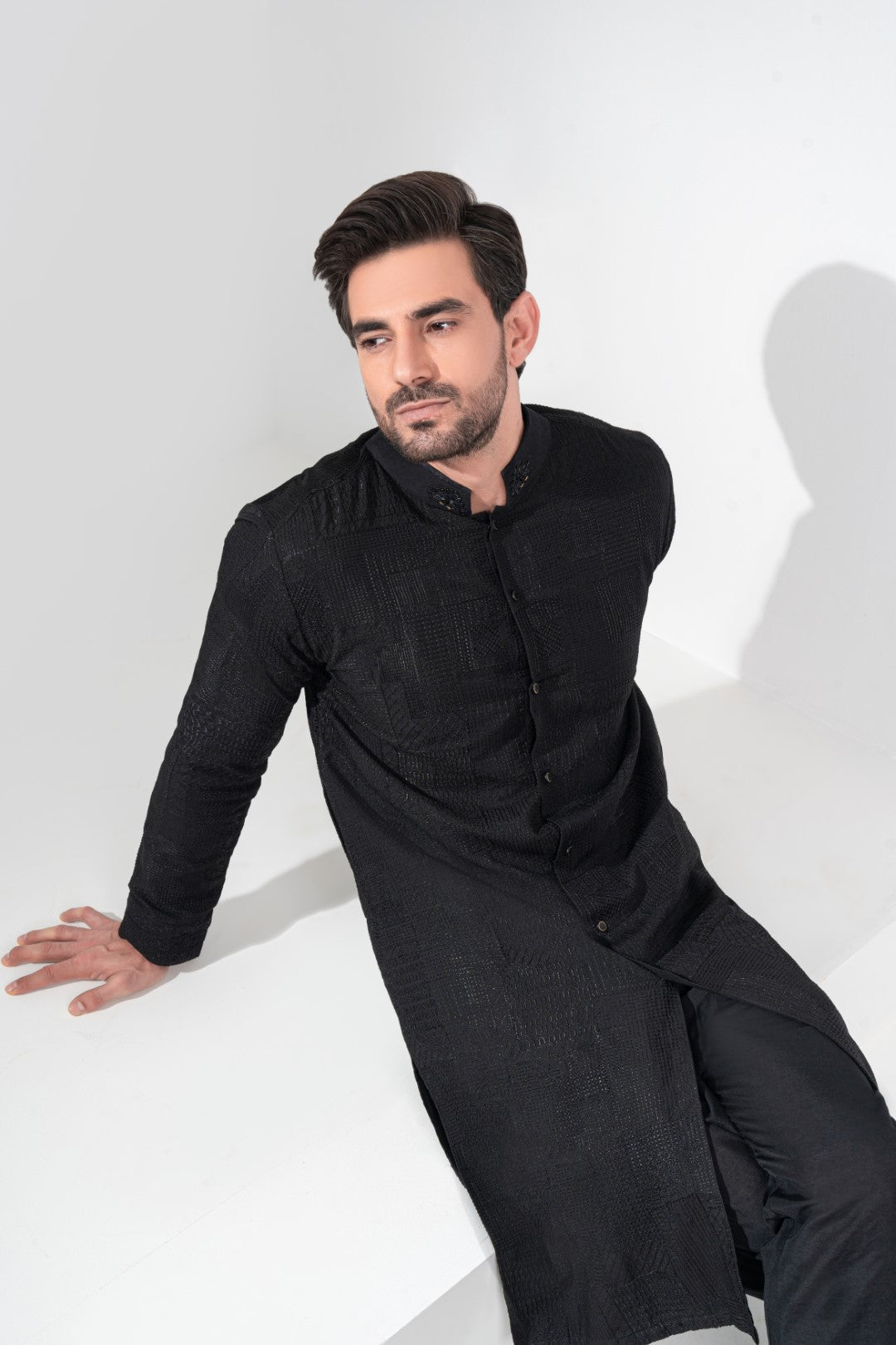 Black patch work open cut Kurta And Trouser