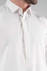 White satin cotton shalwar kameez