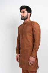 Antique brown patch work embroidered kurta and trouser