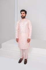 Soft pink embroidered kurta and plain trouser