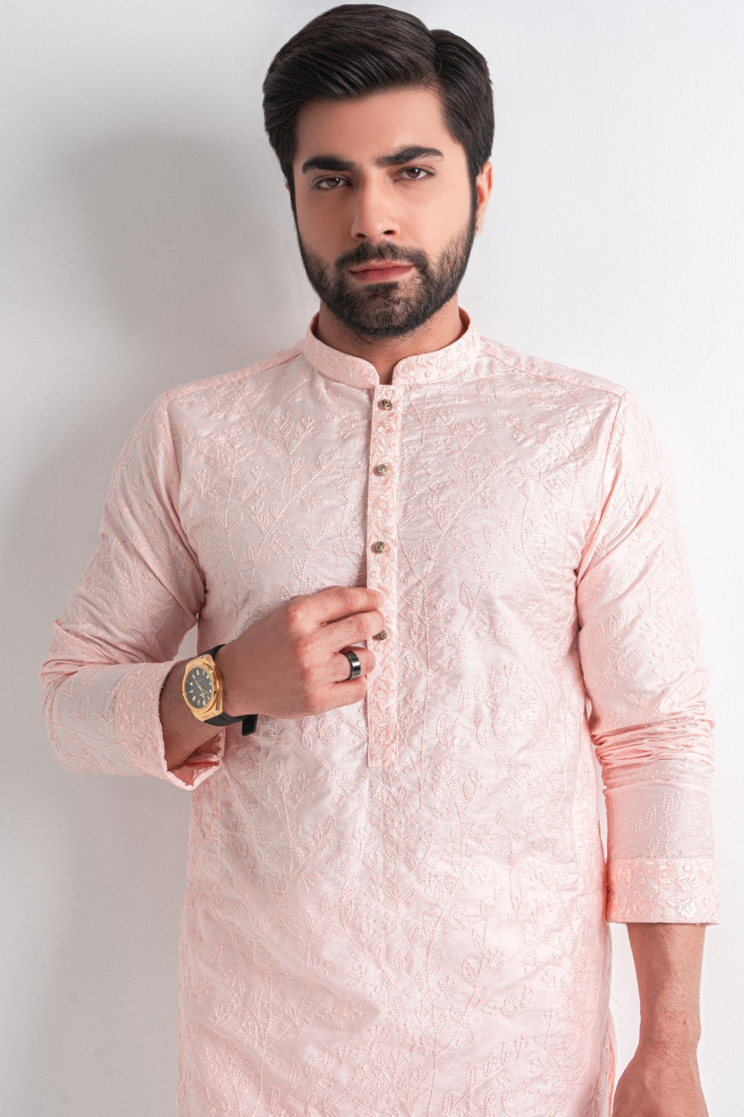 Soft pink embroidered kurta and plain trouser