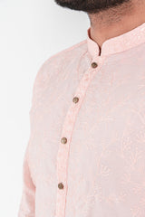 Soft pink embroidered kurta and plain trouser