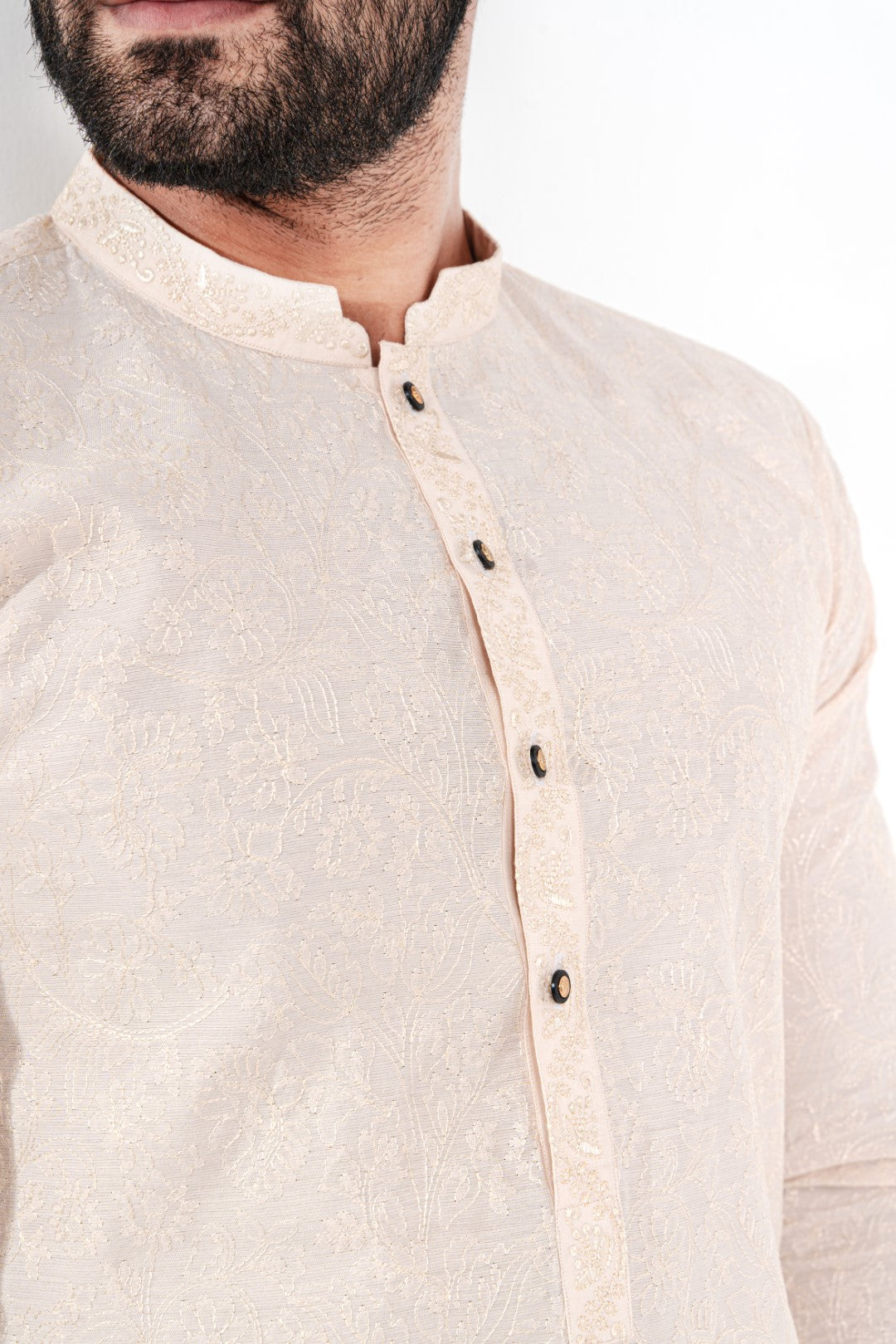 Skin colour embroidered kurta and plain trouser