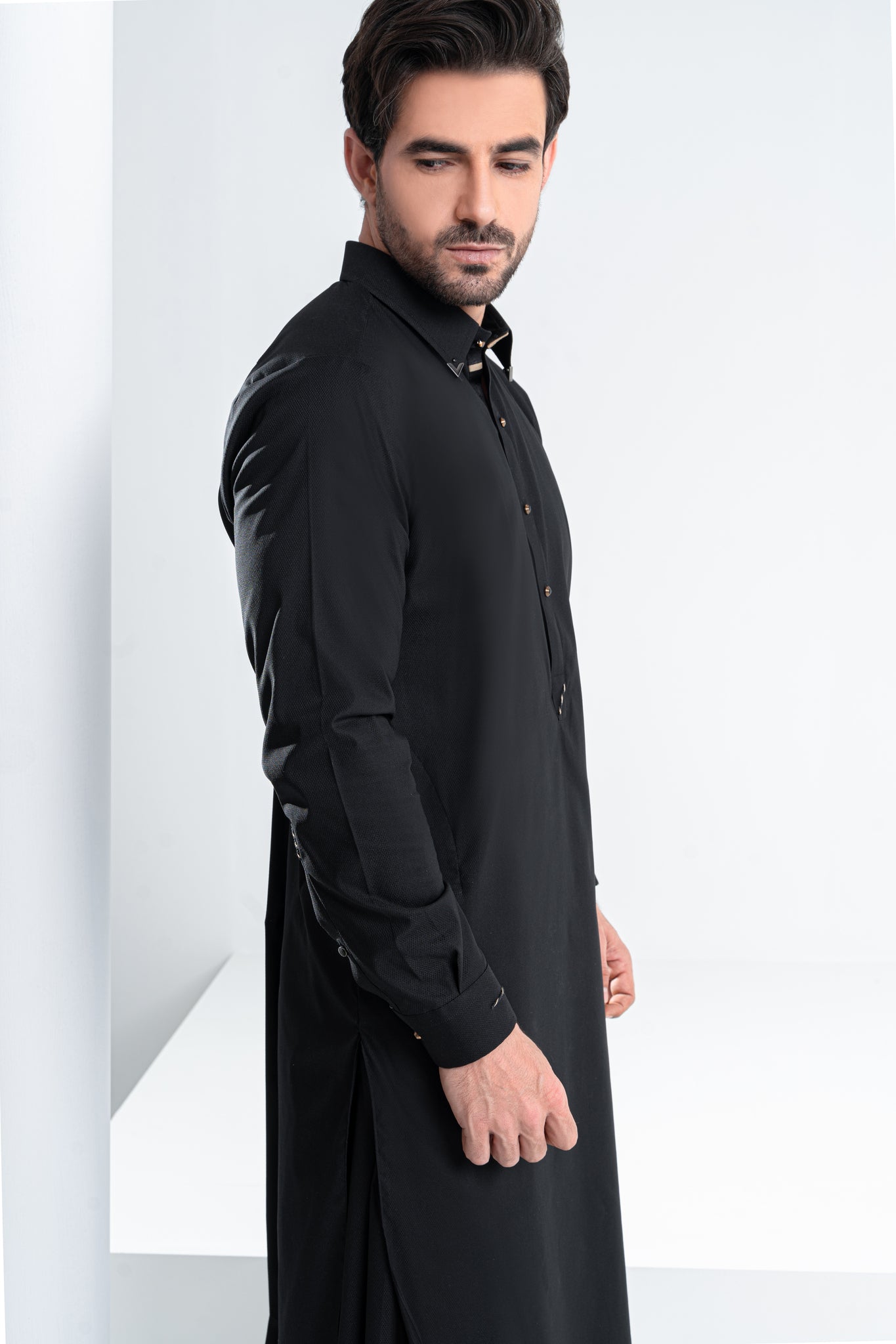 Black shalwar kameez with collar tips