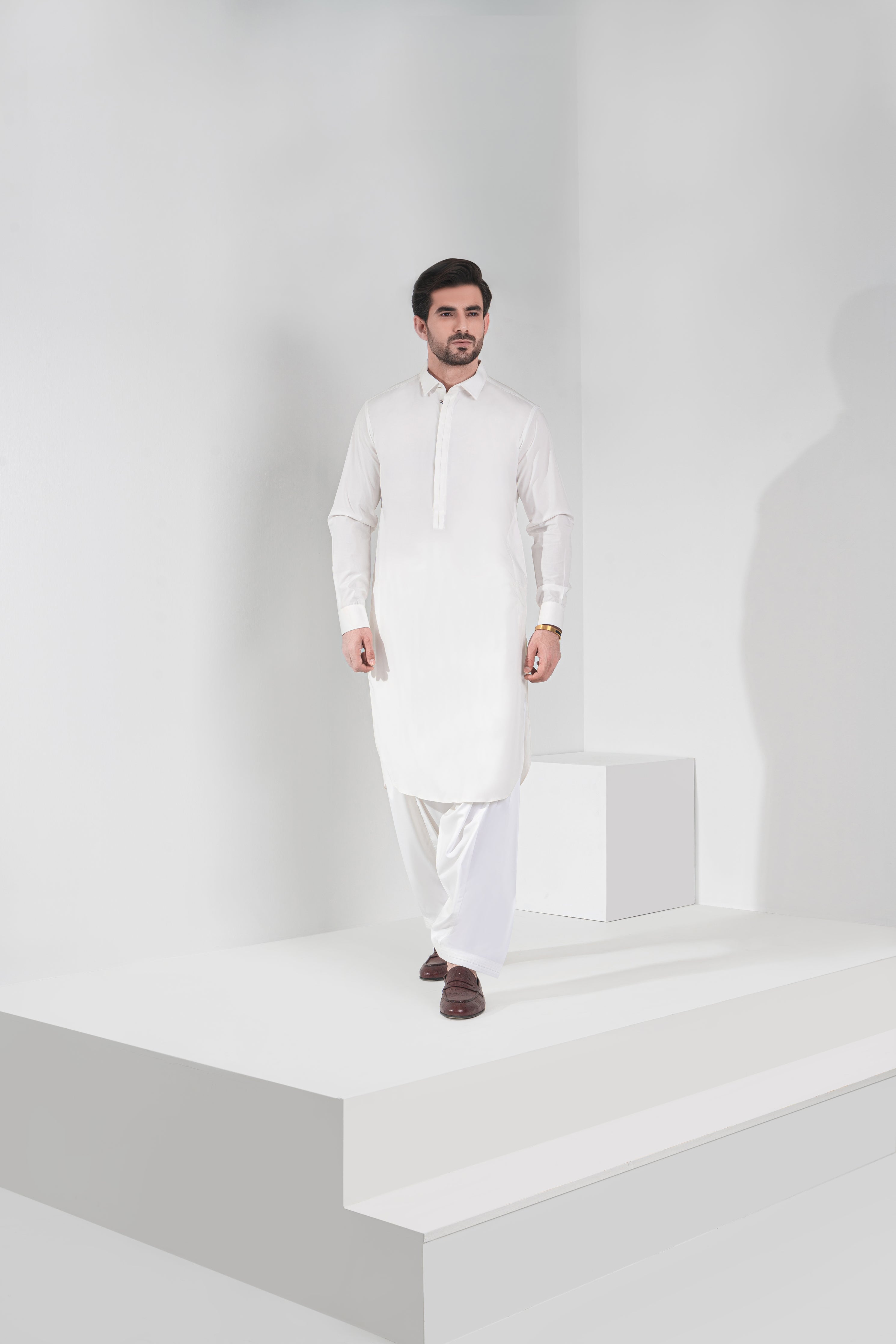 White satin cotton shalwar kameez