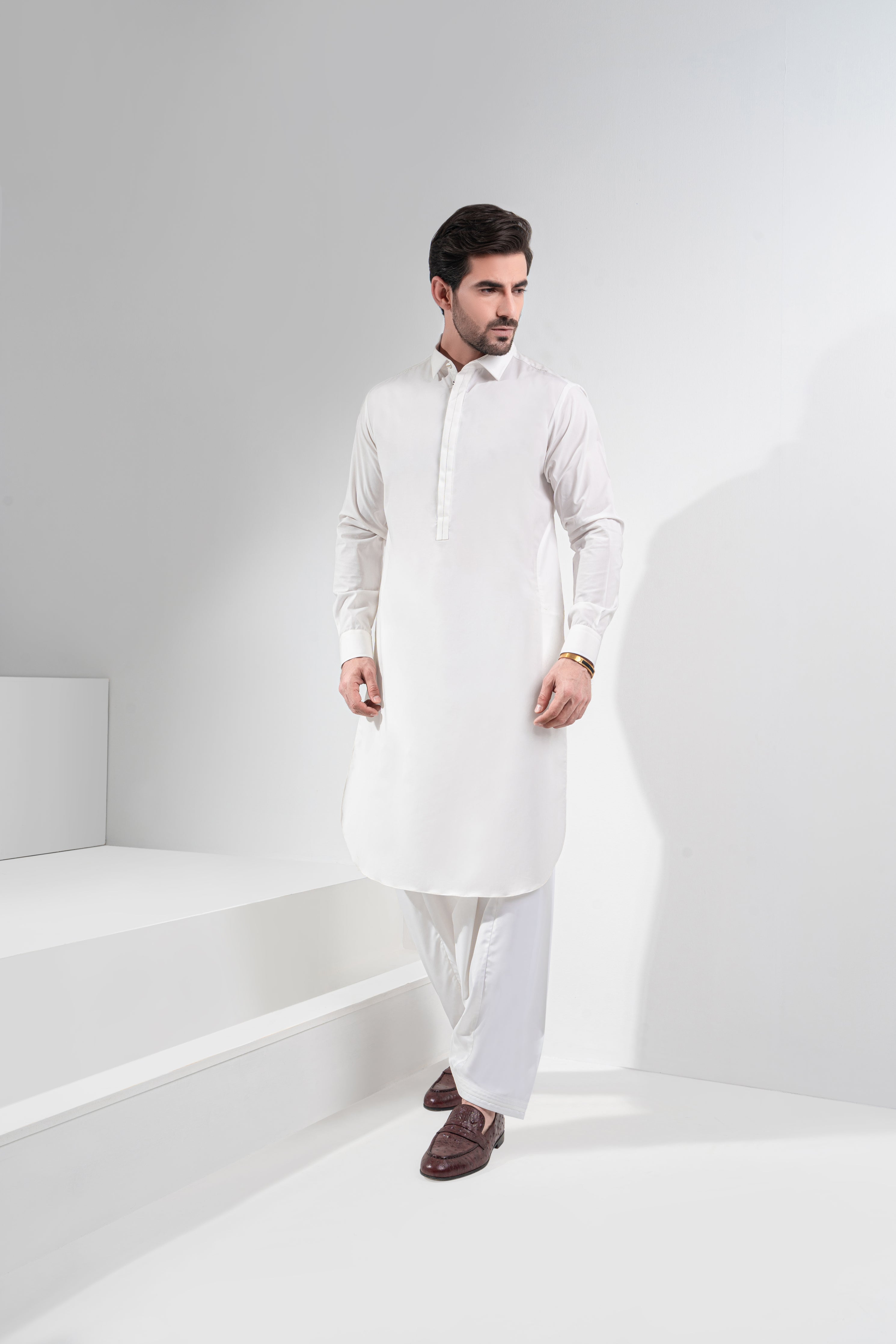 White Satin Cotton Shalwar Kameez