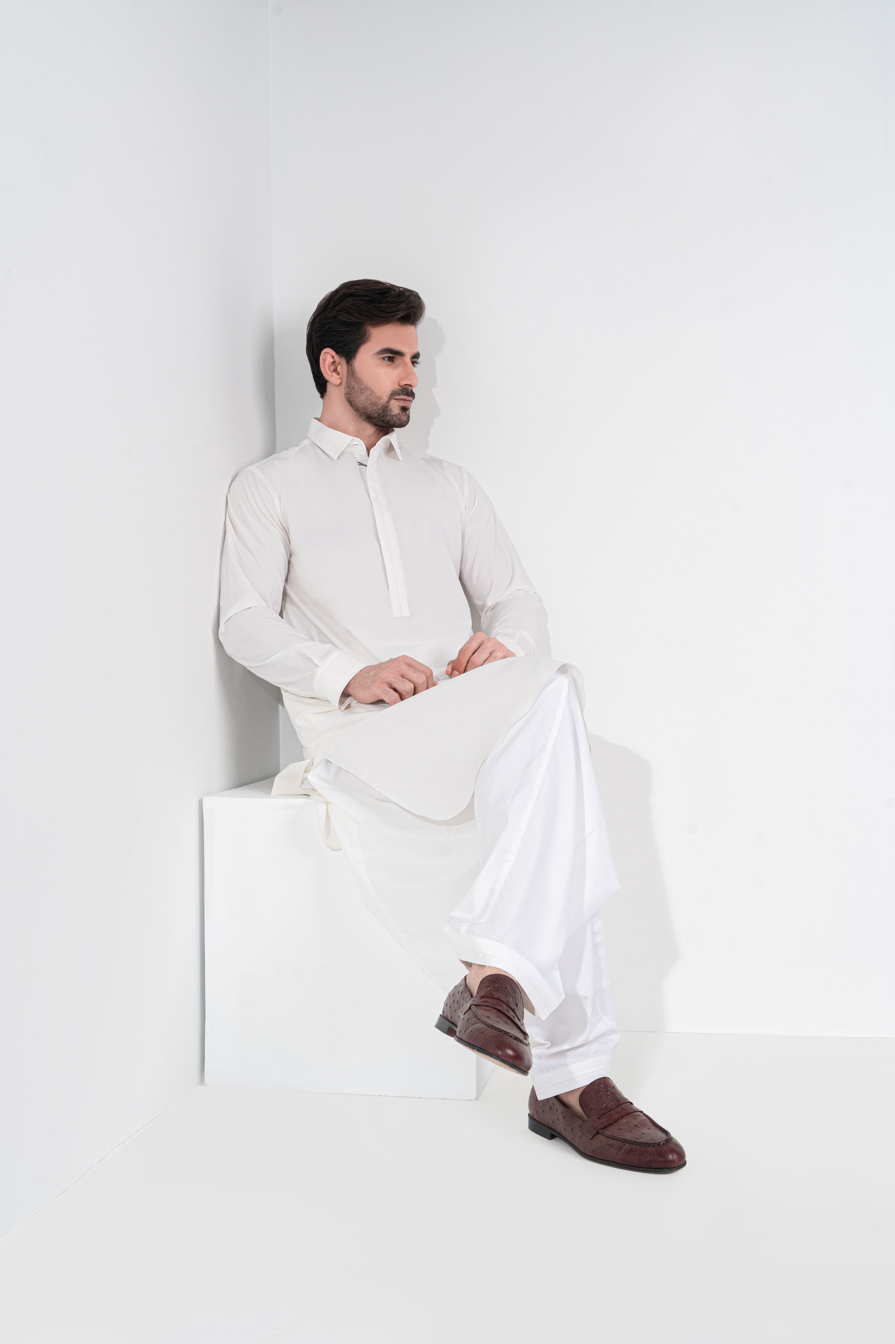 White satin cotton shalwar kameez